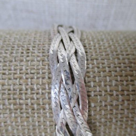 Vtg 925 Sterling Silver Italy 5 Strand Braided Herringbone Necklace/Bracelet Set - Picture 3 of 9